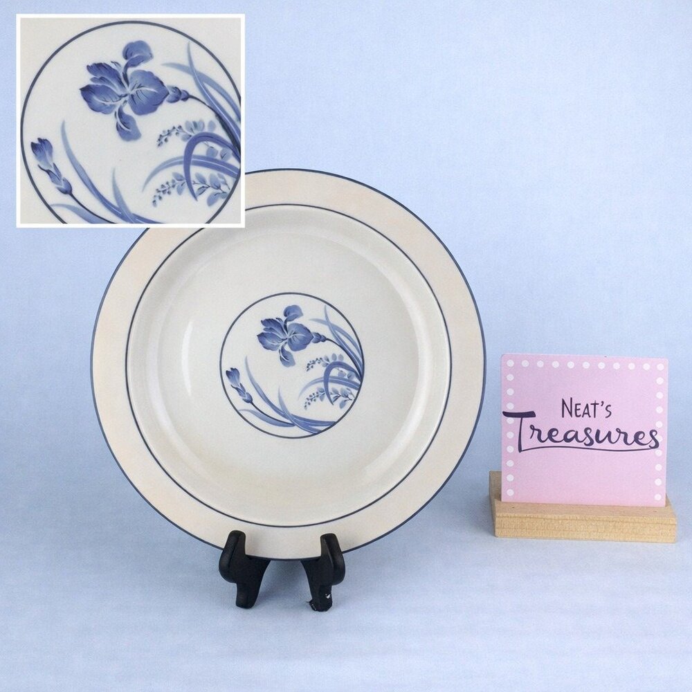 Treasure Chest CANDICE  #1145 Blue Iris Flower Gray Stoneware Round 12" Platter